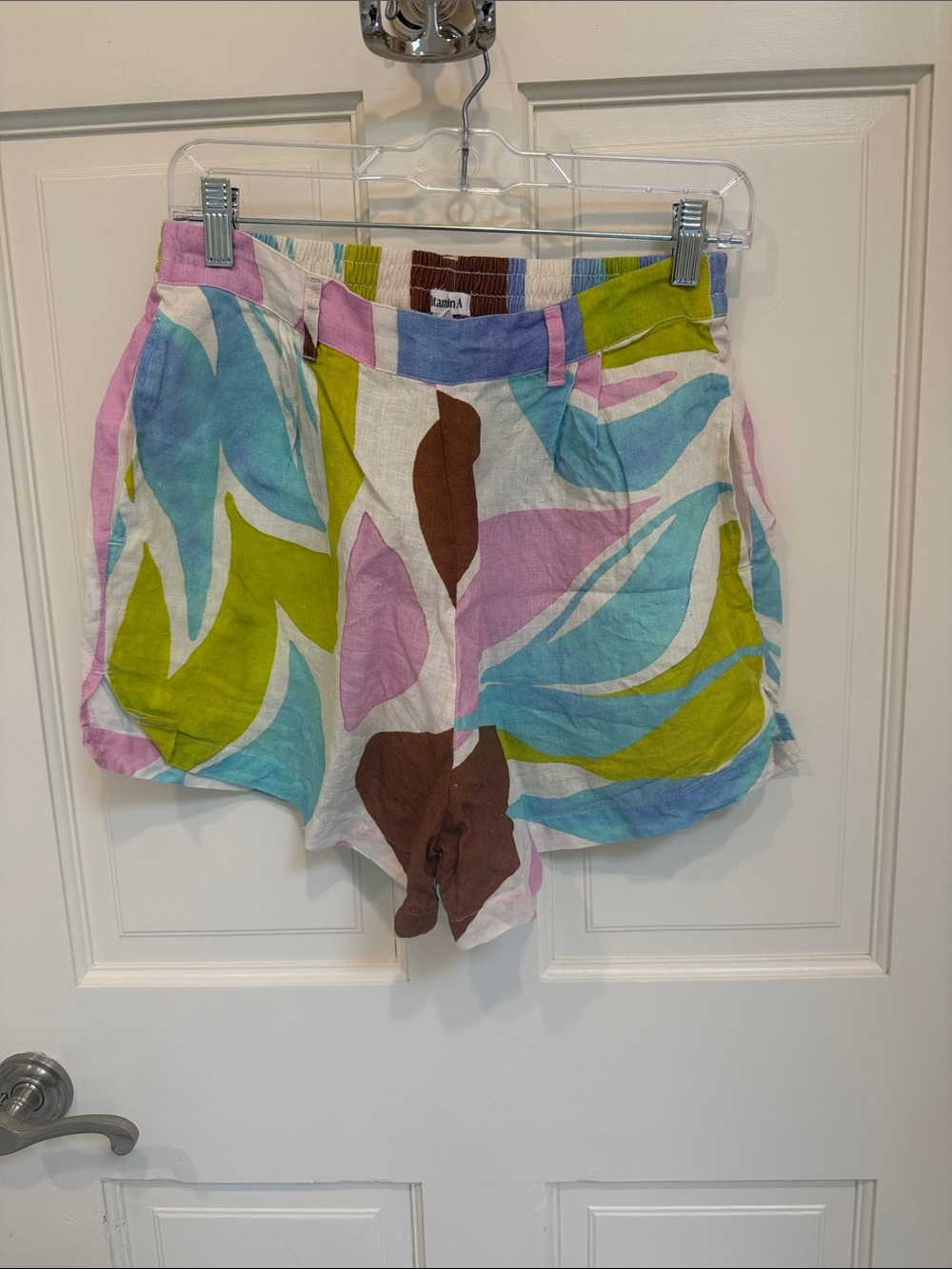 Vitamin A High-Waist Multicolor Leaf-Print Linen Shorts